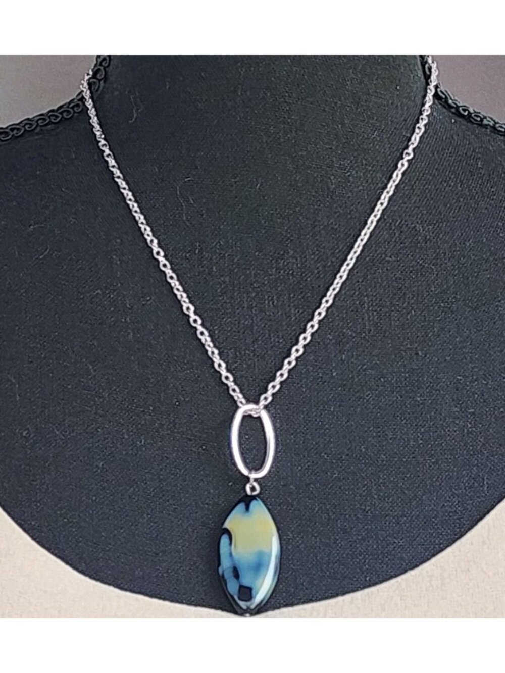 Blue and yellow banded agate slice pendant